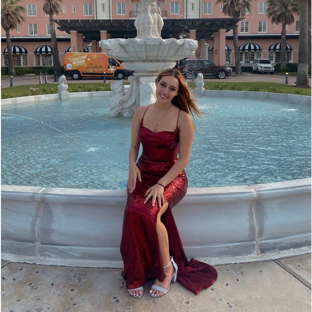 Red sequin prom dress